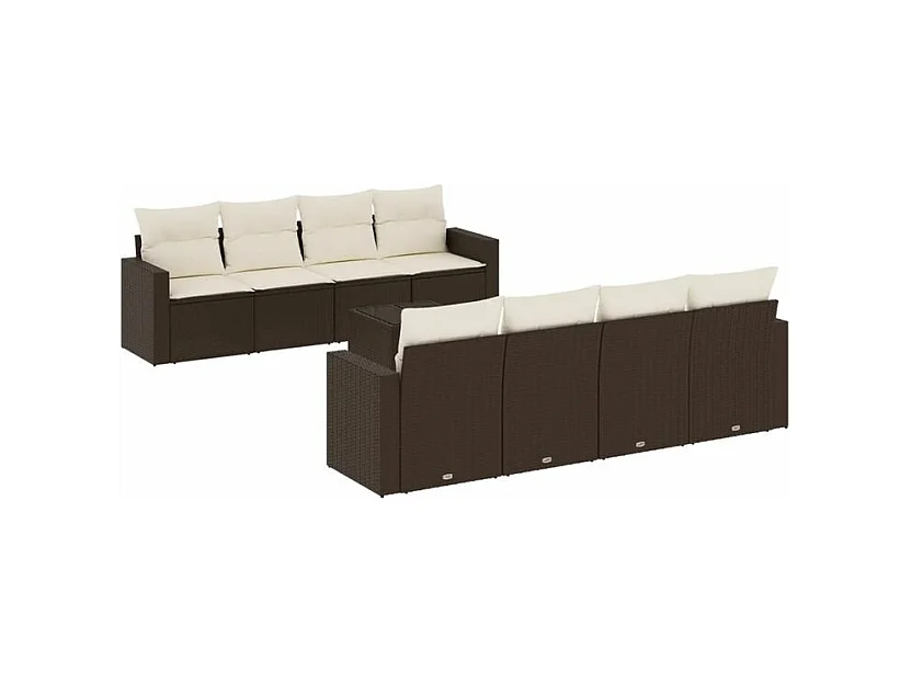 Salon de jardin avec coussins 9 pcs marron résine tressée