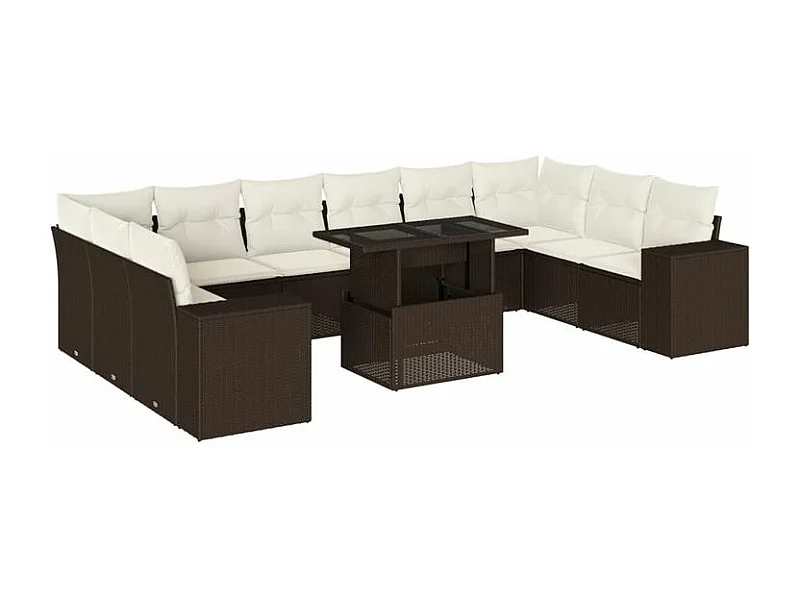 Salon de jardin et coussins 11 pcs marron résine tressée