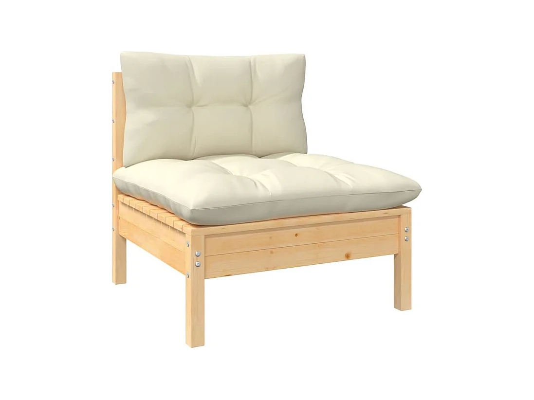 Salon de jardin 4 pcs avec coussins crème Bois de pin