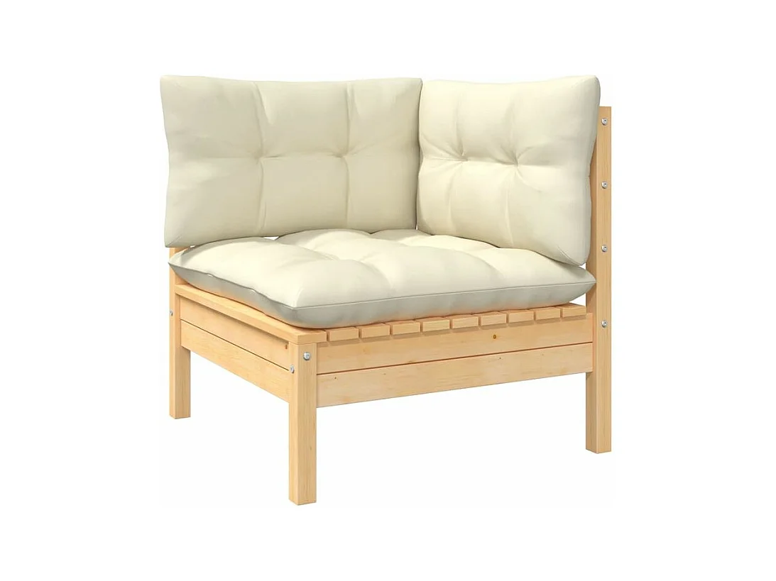 Salon de jardin 4 pcs avec coussins crème Bois de pin