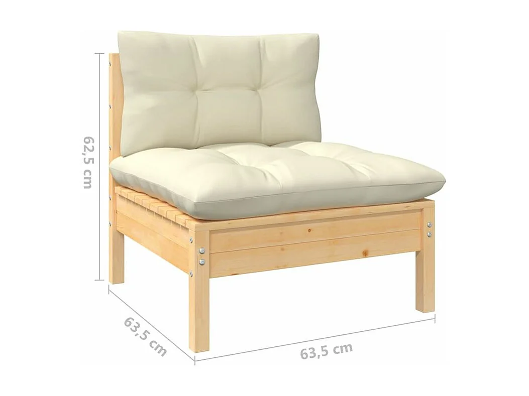 Salon de jardin 4 pcs avec coussins crème Bois de pin