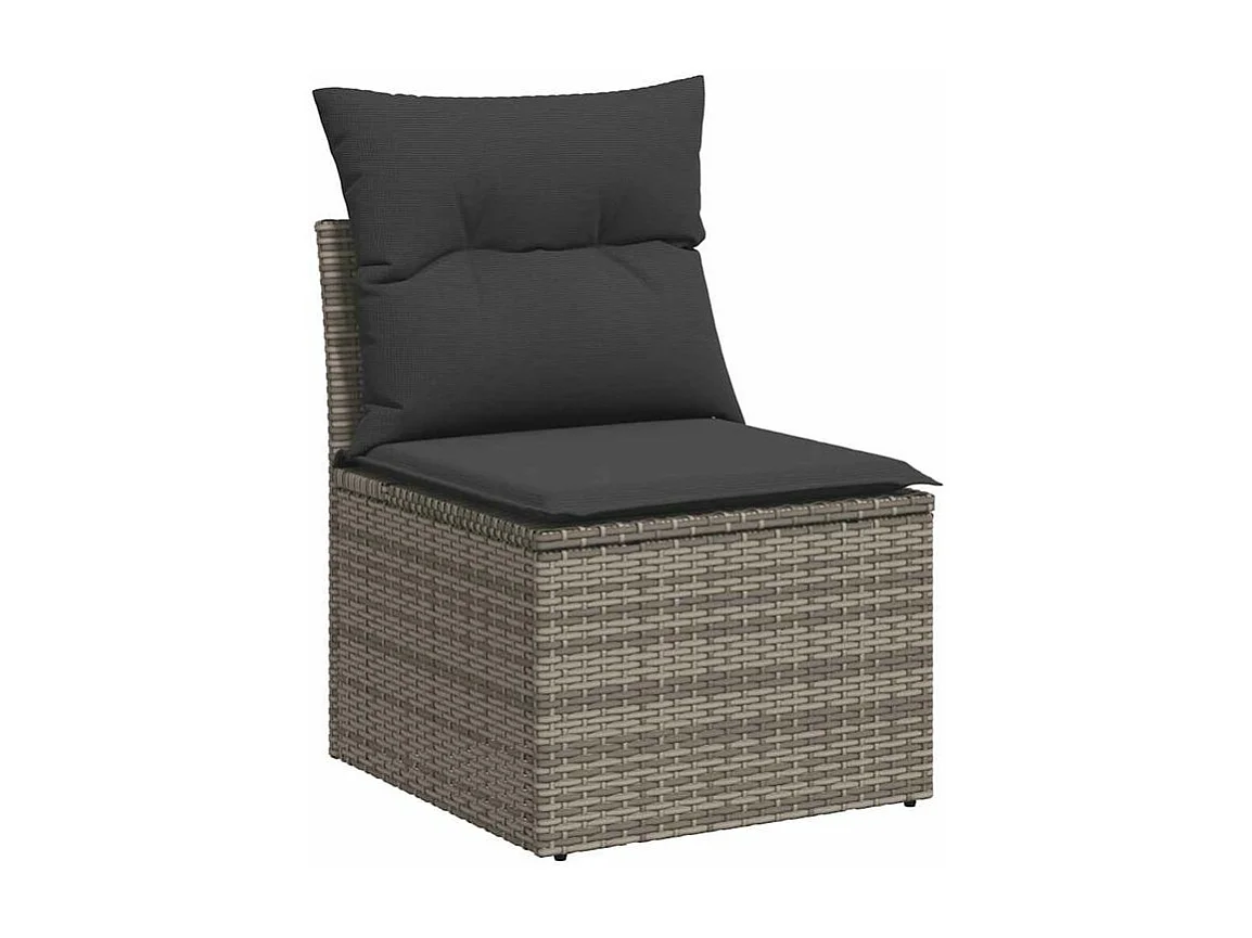Salon de jardin avec coussins 6 pcs gris résine tressée acacia
