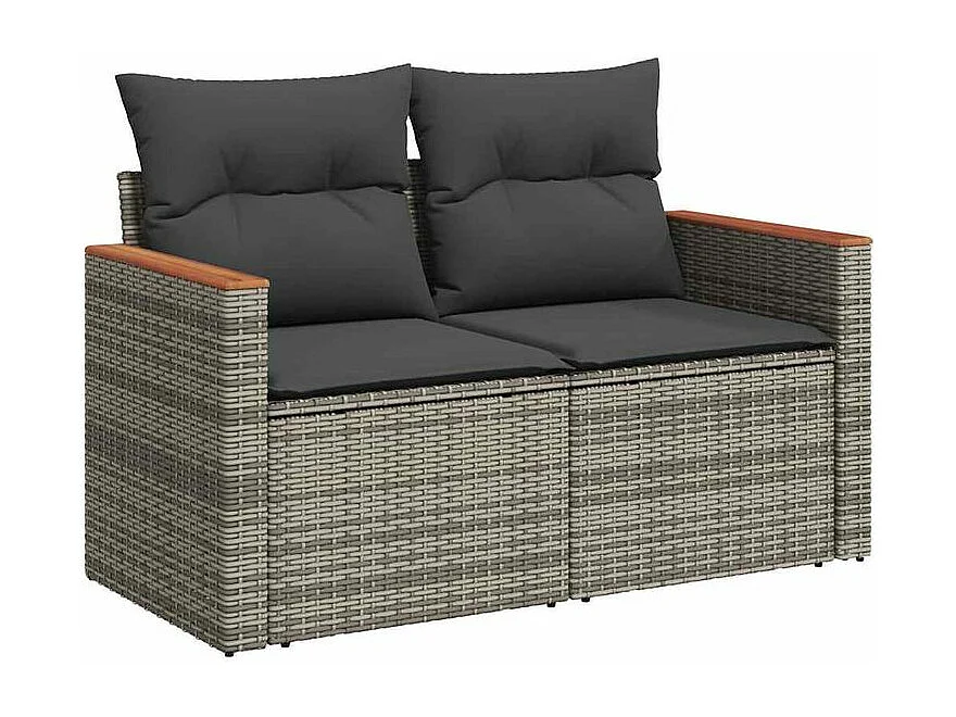 Salon de jardin avec coussins 6 pcs gris résine tressée acacia