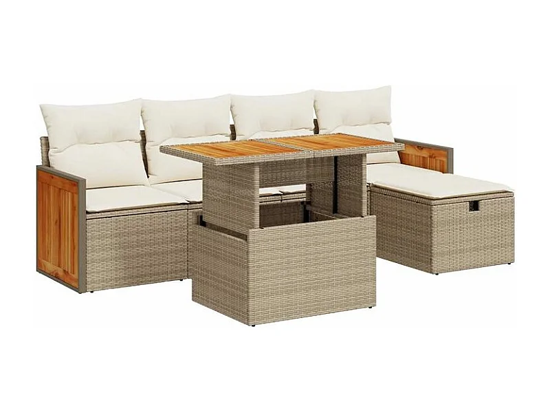 Salon de jardin avec coussins 6 pcs beige résine tressée