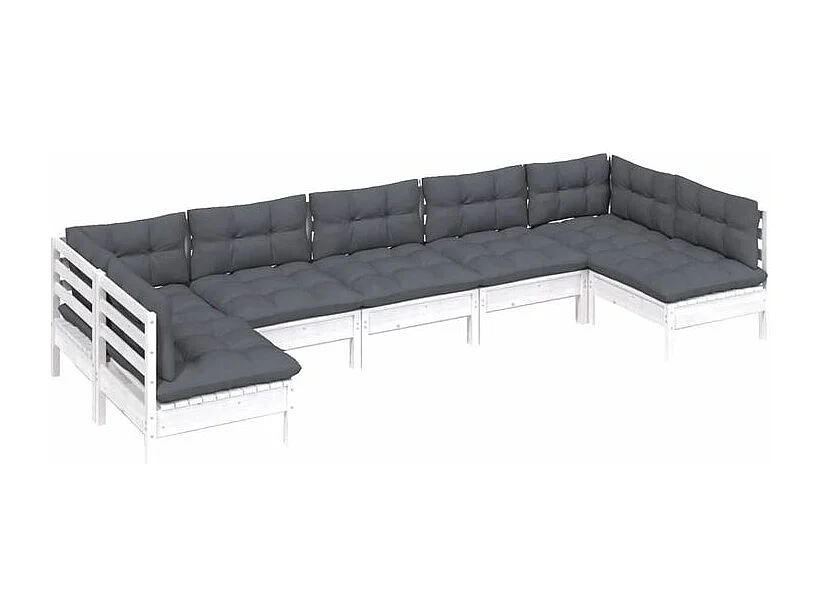 Salon de jardin 7 pcs avec coussins blanc bois de pin massif