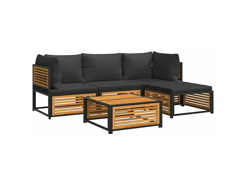 Salon de jardin avec coussins 5 pcs Bois d'acacia solide
