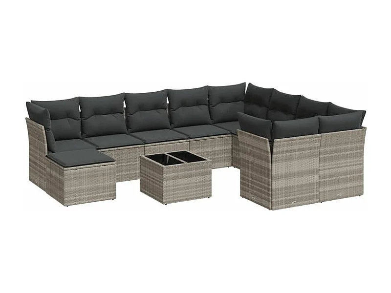 Salon de jardin 11 pcs avec coussins gris clair résine tressée