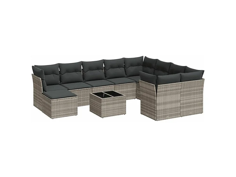 Salon de jardin 11 pcs avec coussins gris clair résine tressée