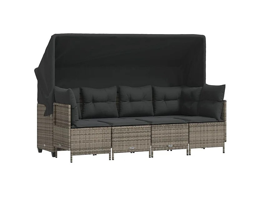 Salon de jardin 5 pcs avec coussins gris résine tressée