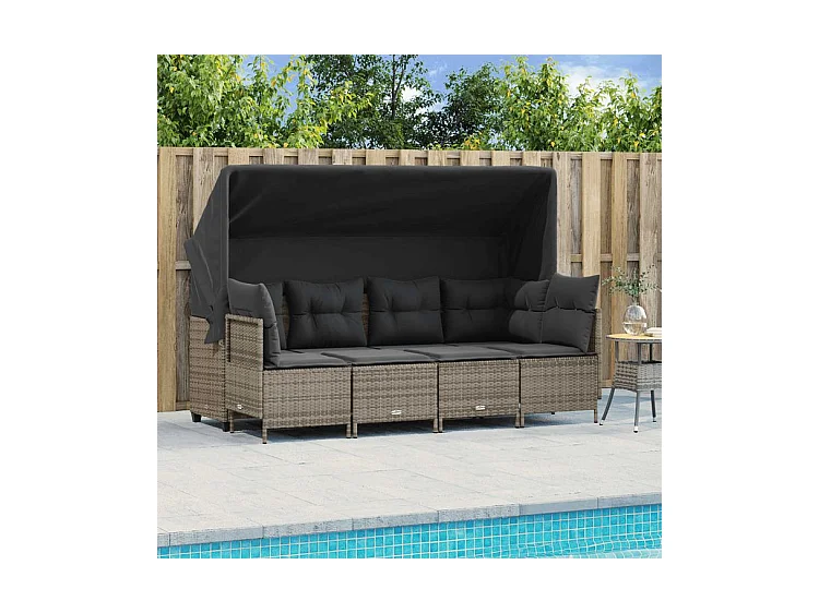 Salon de jardin 5 pcs avec coussins gris résine tressée