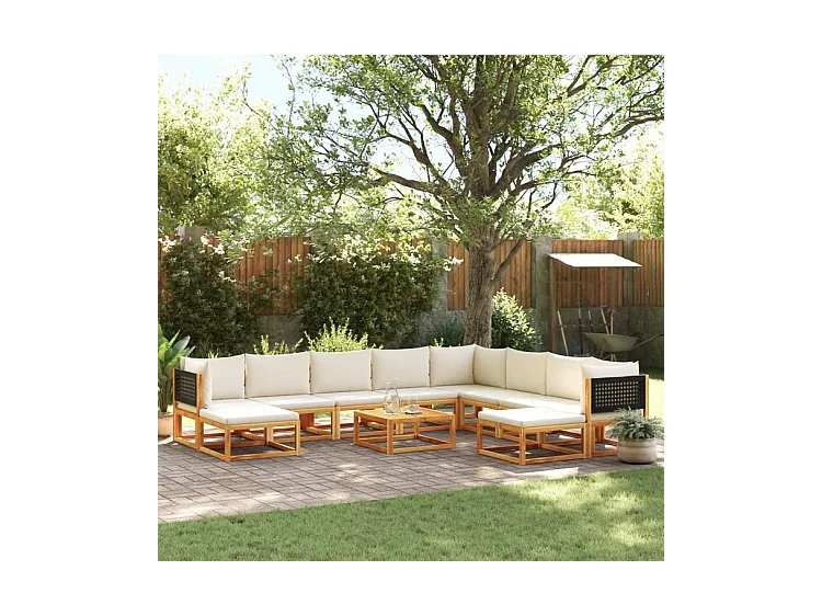 Salon de jardin avec coussins 11 pcs bois massif d'acacia