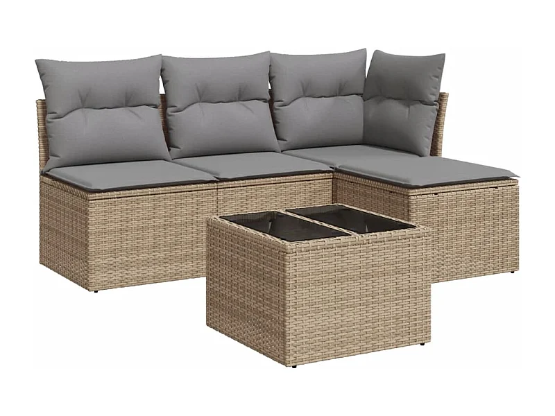 Salon de jardin avec coussins 5 pcs beige résine tressée