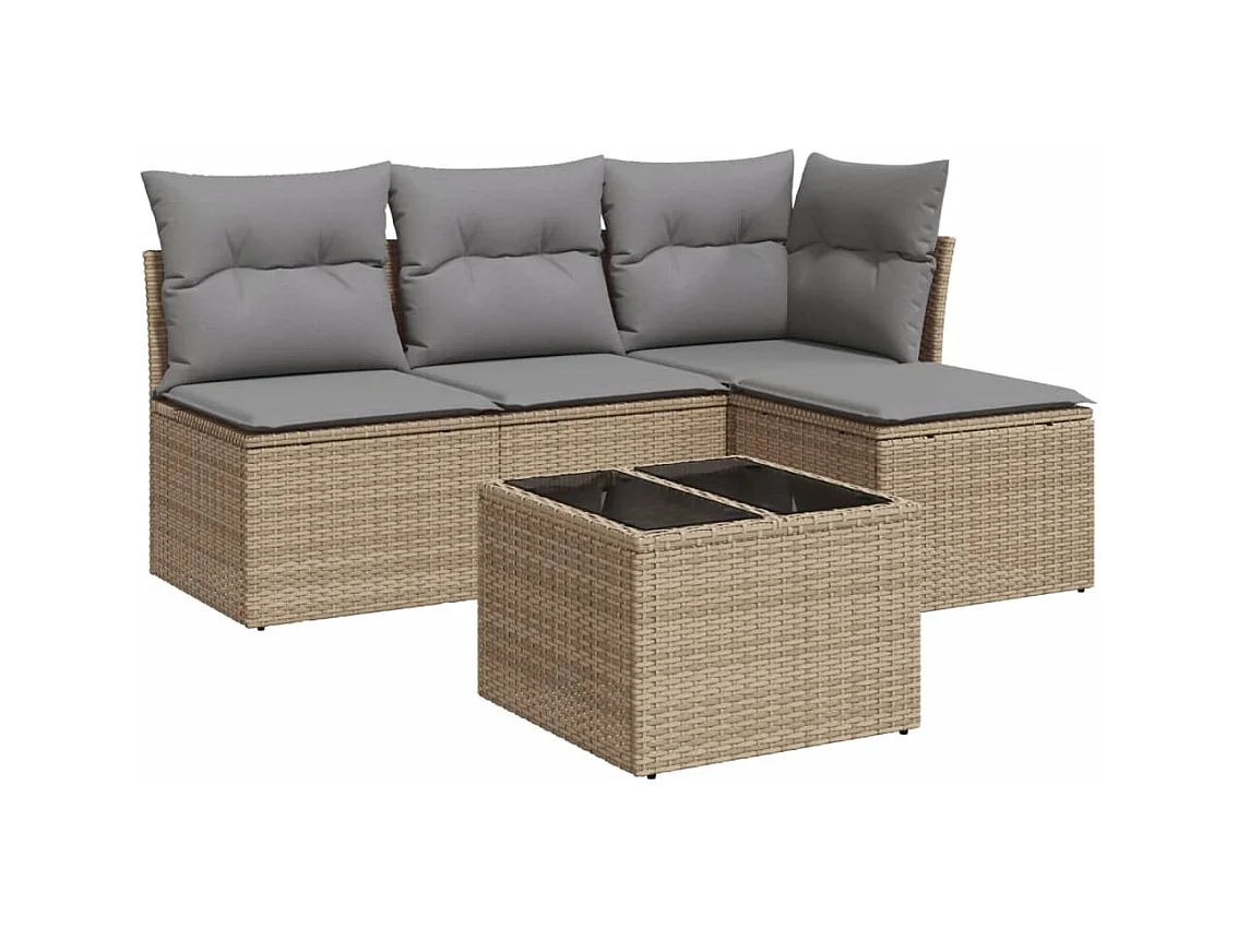 Salon de jardin avec coussins 5 pcs beige résine tressée
