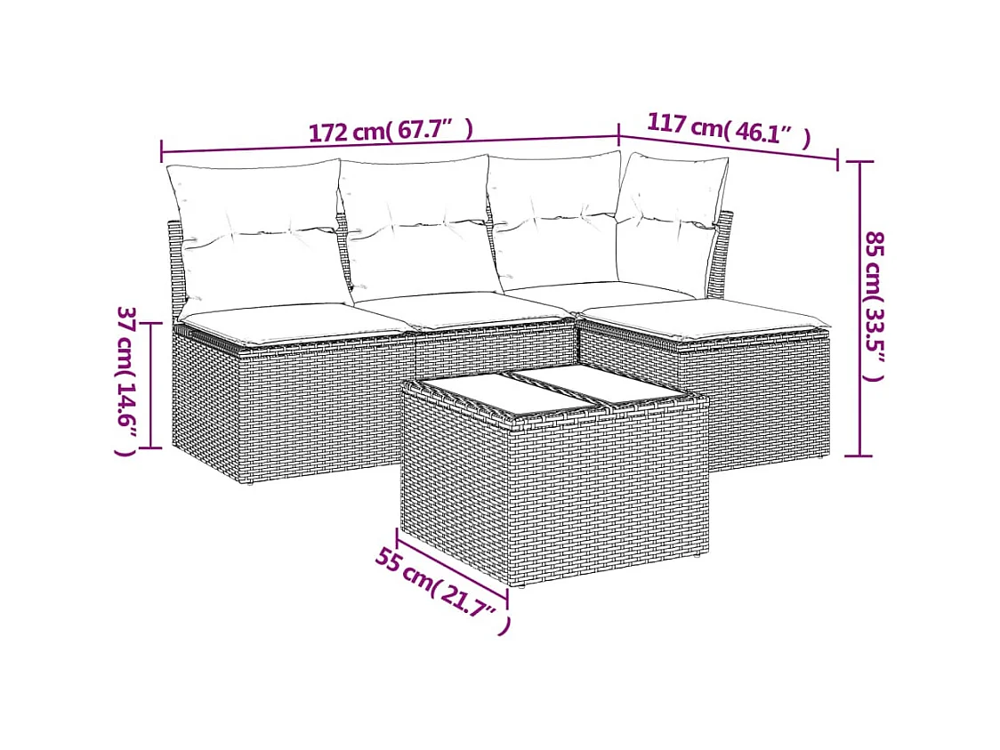 Salon de jardin avec coussins 5 pcs beige résine tressée