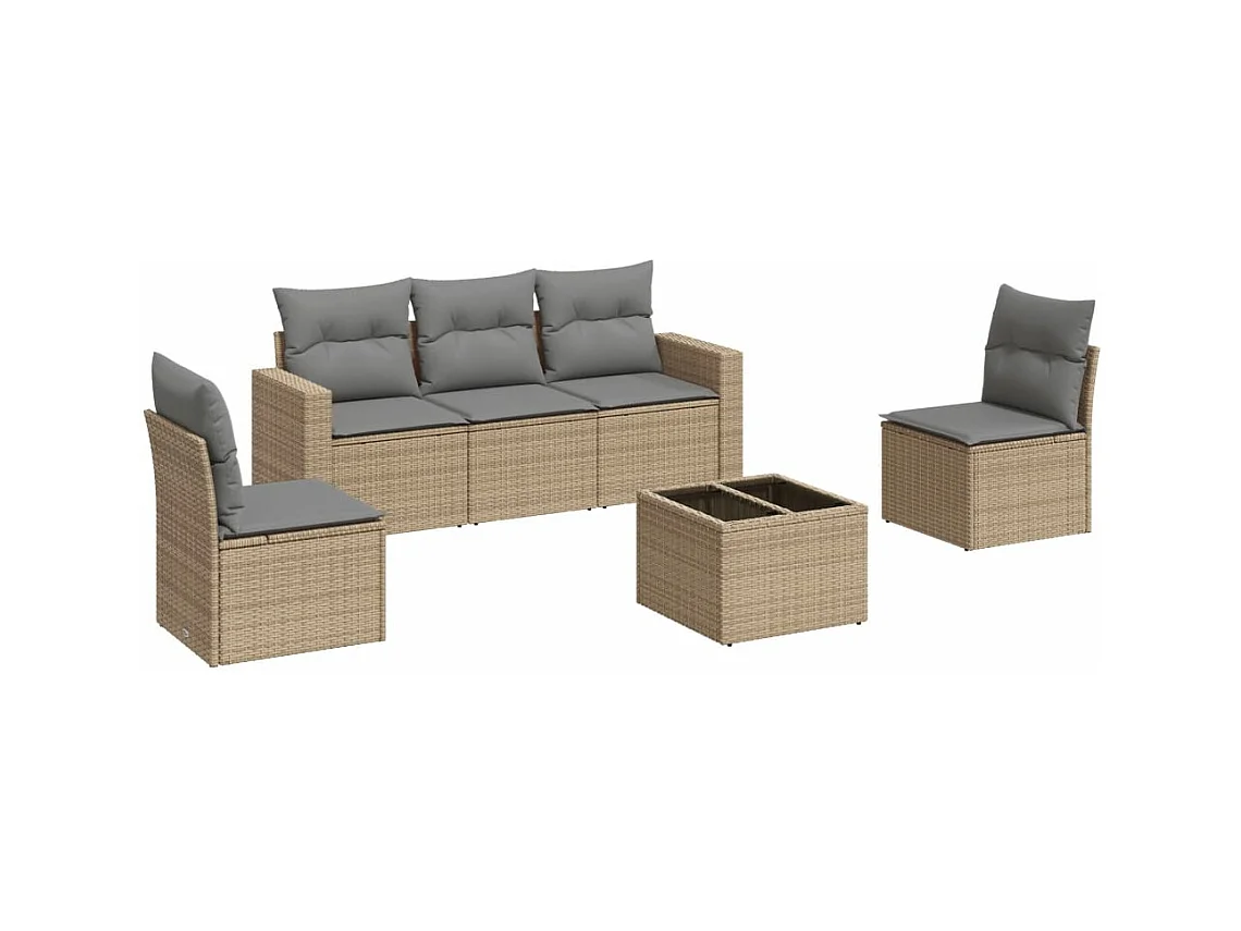 Salon de jardin avec coussins 6 pcs beige résine tressée