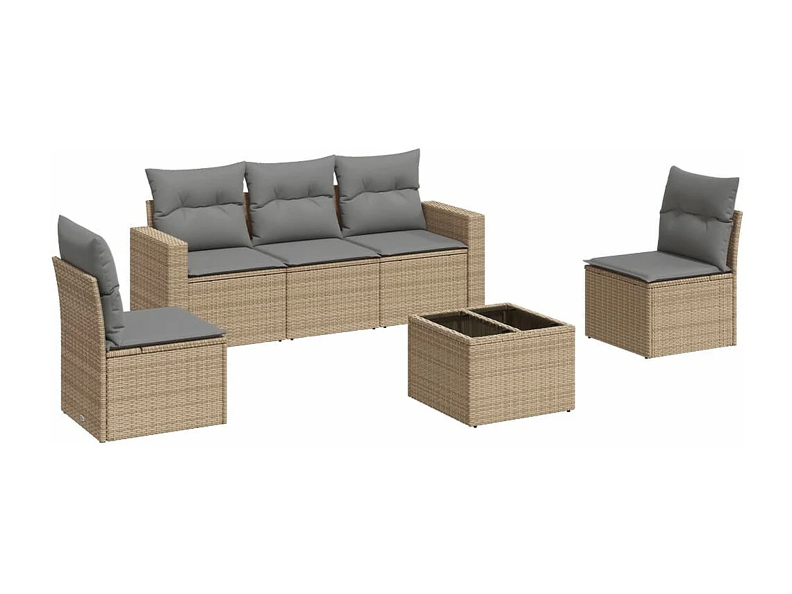 Salon de jardin avec coussins 6 pcs beige résine tressée