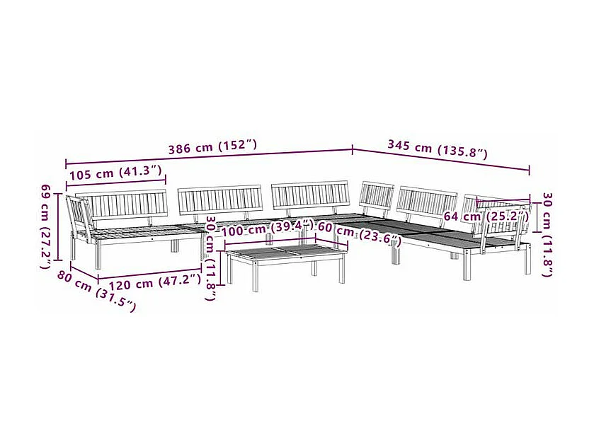 Salon palette de jardin 6 pcs bois d'acacia massif
