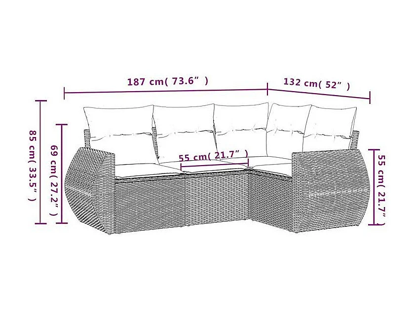 Salon de jardin 4 pcs avec coussins marron résine tressée