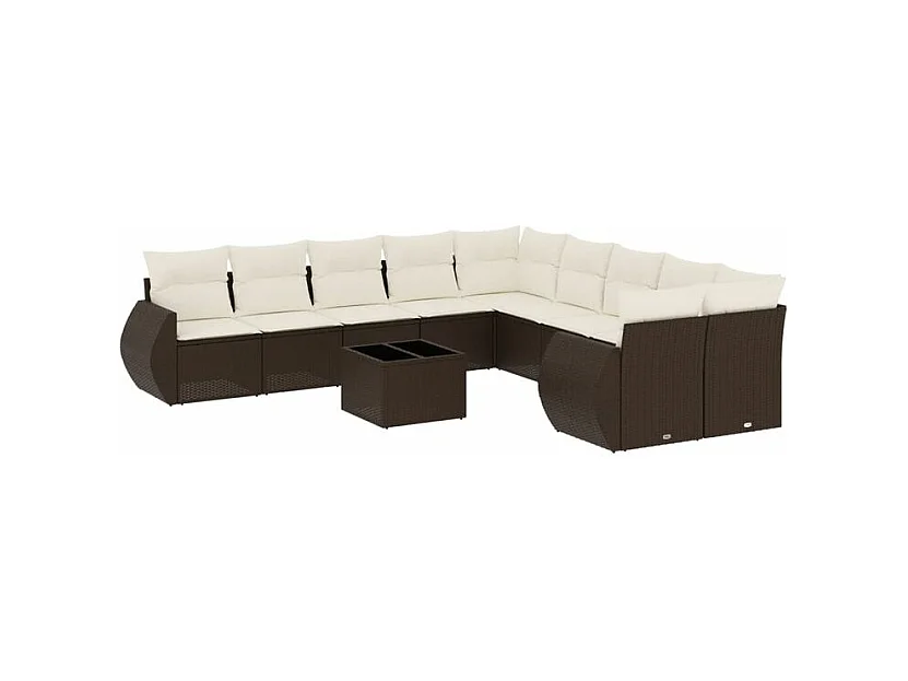 Salon de jardin et coussins 11 pcs marron résine tressée