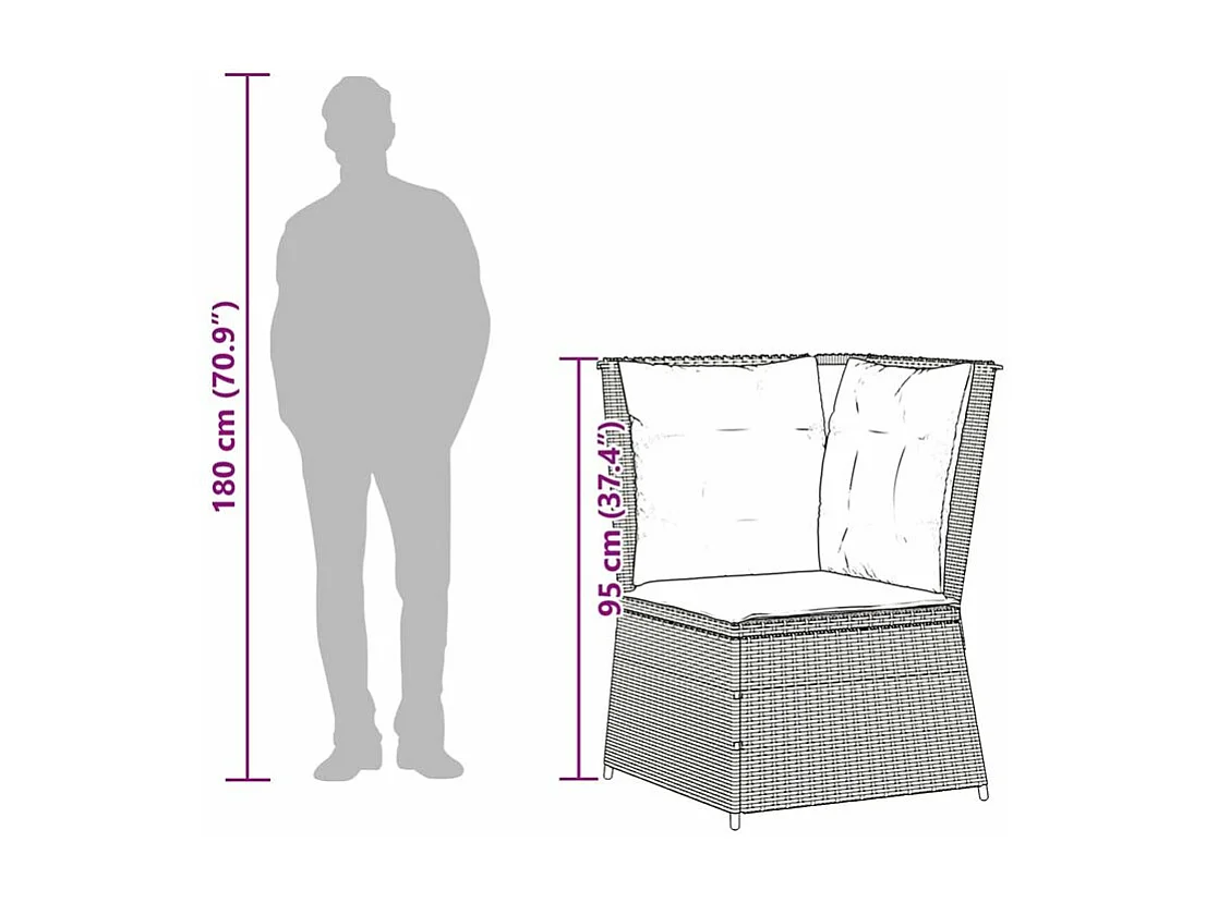 Canapé d'angle de jardin avec coussins gris résine tressée