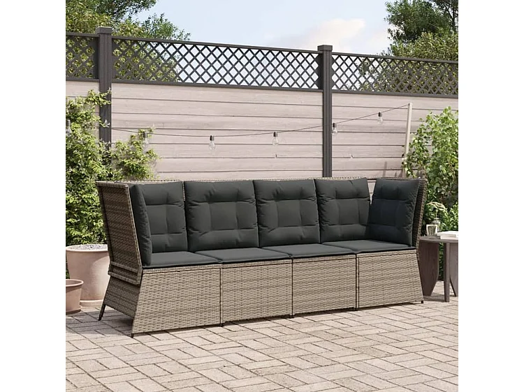 Canapé d'angle de jardin avec coussins gris résine tressée