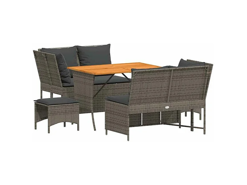 Salon de jardin 5 pcs avec coussins gris résine tressée