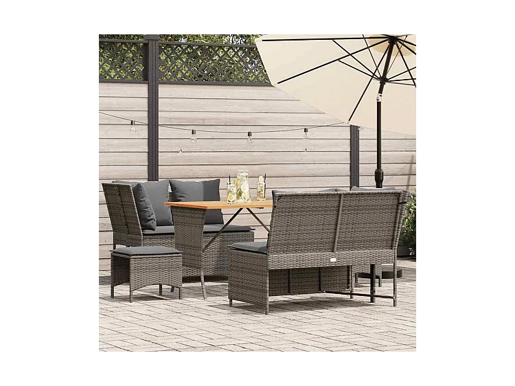 Salon de jardin 5 pcs avec coussins gris résine tressée