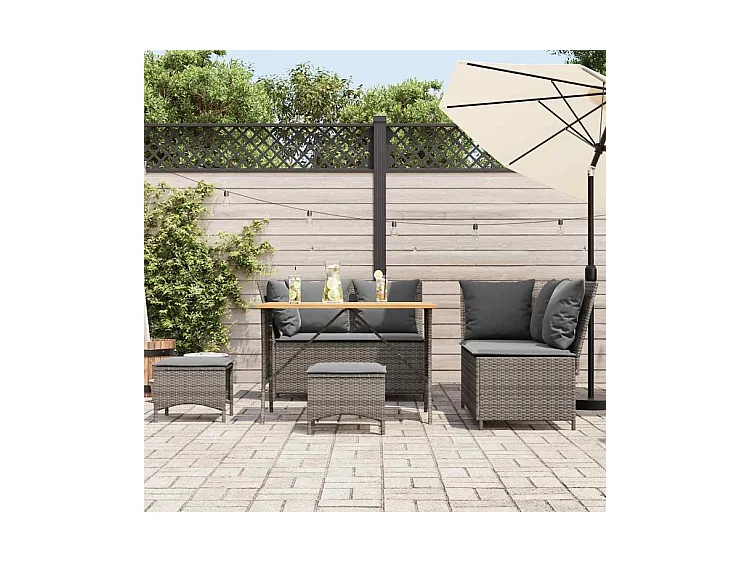 Salon de jardin 5 pcs avec coussins gris résine tressée