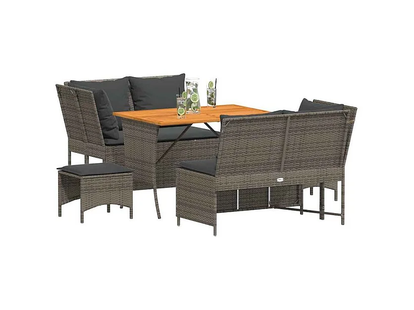 Salon de jardin 5 pcs avec coussins gris résine tressée