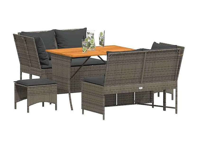 Salon de jardin 5 pcs avec coussins gris résine tressée