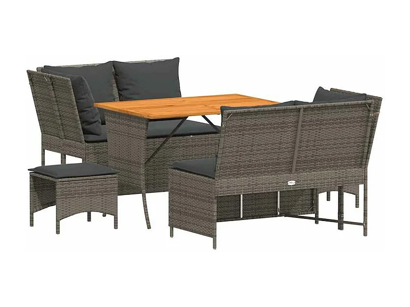 Salon de jardin 5 pcs avec coussins gris résine tressée