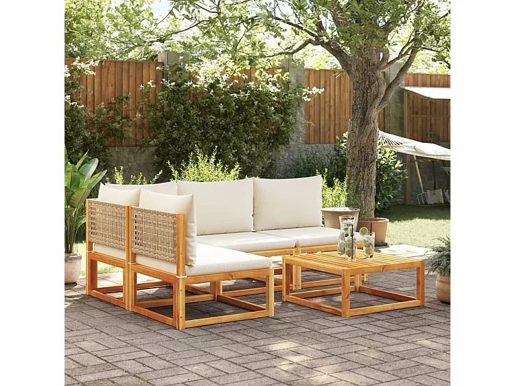 Salon de jardin avec coussins 5 pcs Bois d'acacia solide
