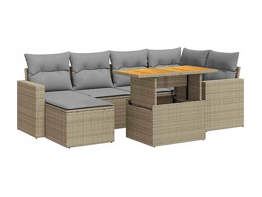 Salon de jardin avec coussins 7 pcs beige résine tressée
