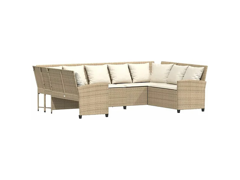 Canapé de jardin avec coussins beige résine tressée