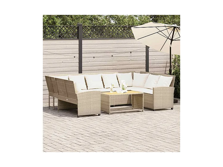 Canapé de jardin avec coussins beige résine tressée