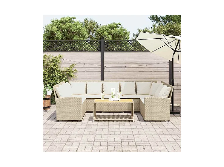Canapé de jardin avec coussins beige résine tressée