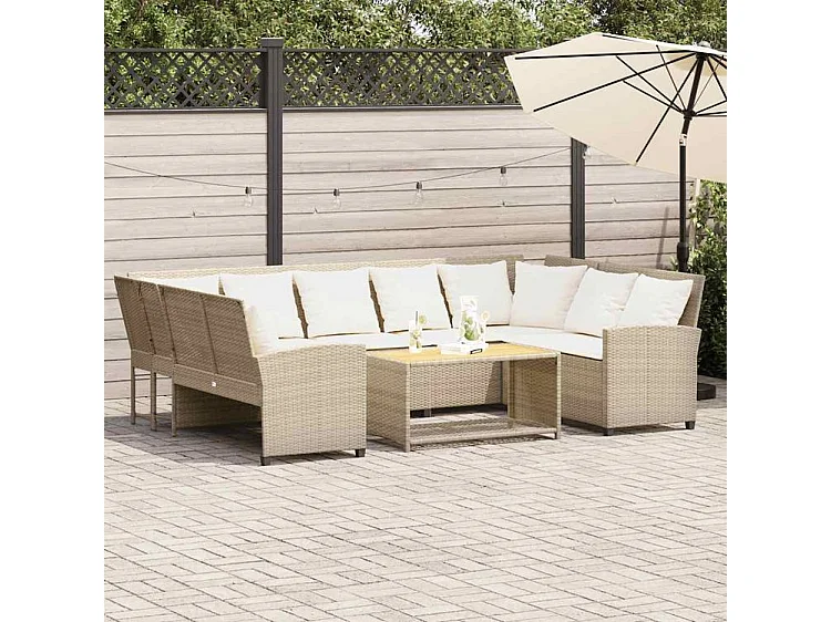 Canapé de jardin avec coussins beige résine tressée