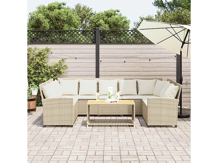 Canapé de jardin avec coussins beige résine tressée