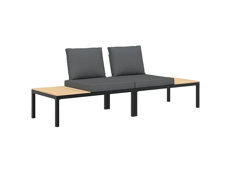 Salon de jardin 2 pcs avec coussins noir aluminium