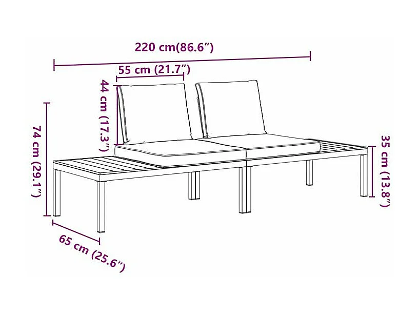 Salon de jardin 2 pcs avec coussins noir aluminium