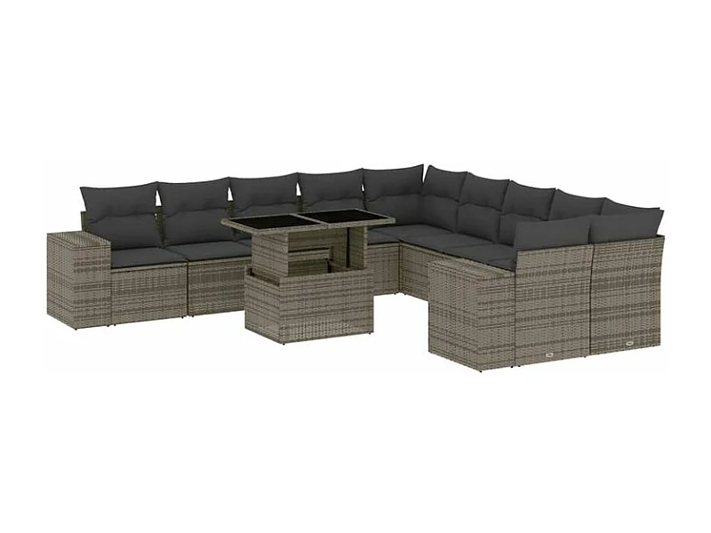 Salon de jardin 11 pcs avec coussins gris résine tressée
