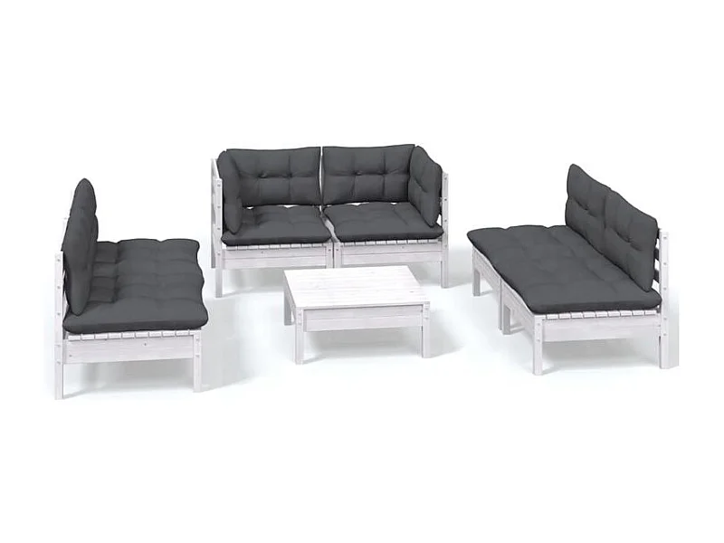 Salon de jardin 7 pcs avec coussins bois de pin massif