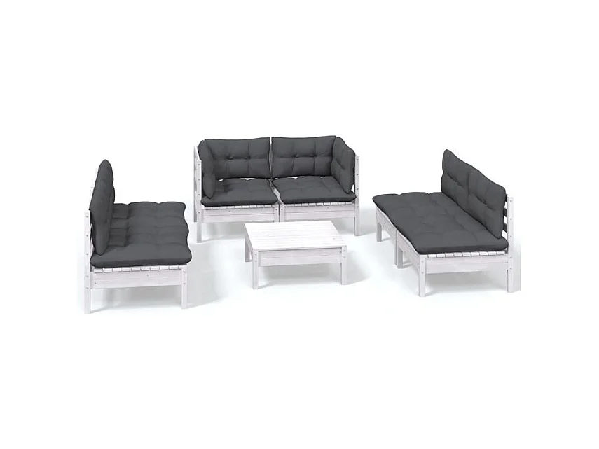 Salon de jardin 7 pcs avec coussins bois de pin massif