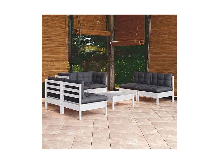 Salon de jardin 7 pcs avec coussins bois de pin massif