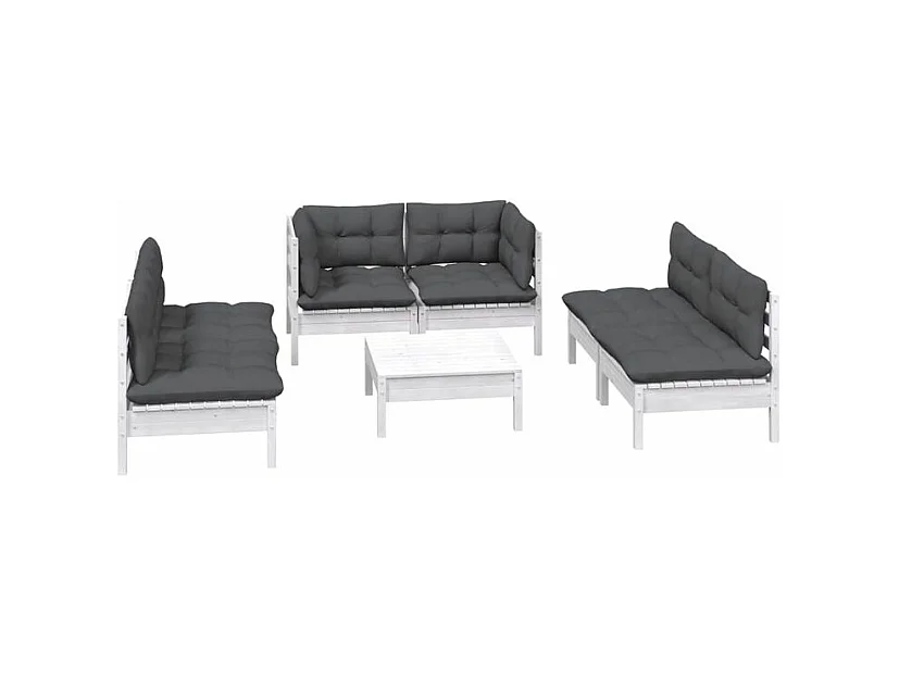 Salon de jardin 7 pcs avec coussins bois de pin massif