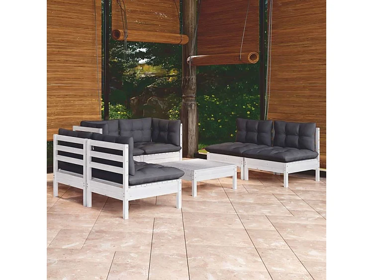 Salon de jardin 7 pcs avec coussins bois de pin massif