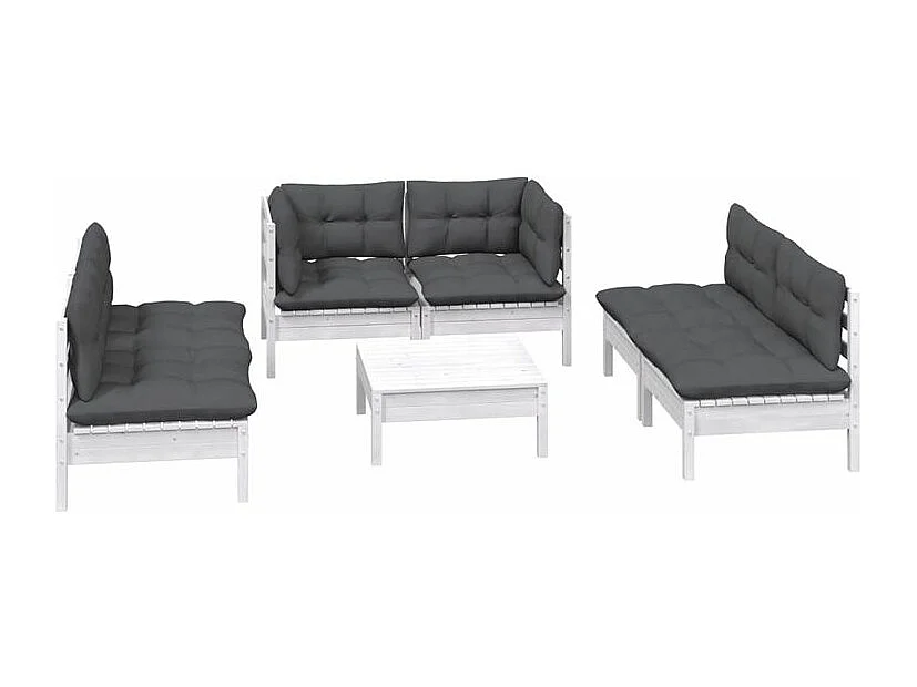 Salon de jardin 7 pcs avec coussins bois de pin massif