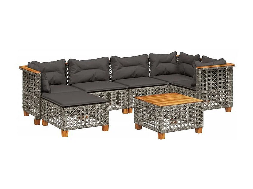 Salon de jardin avec coussins 7 pcs gris résine tressée