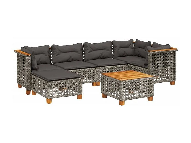 Salon de jardin avec coussins 7 pcs gris résine tressée