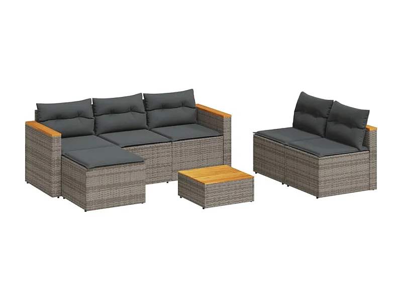 Salon de jardin 5 pcs avec coussins gris résine tressée acacia